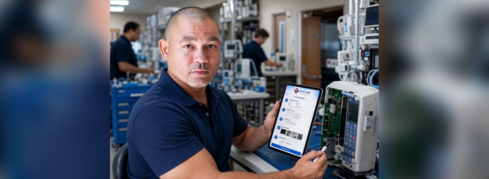 Bench repair service report | BiomedRx App Bench repair of a medical device documented in a BiomedRx App service report